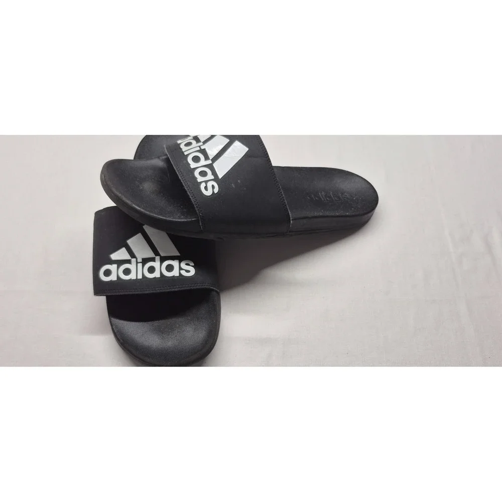 Adidas men's unisex black slides white logo shower sandals size 12‎